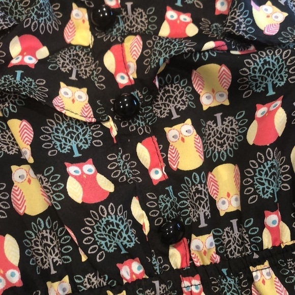 Hana by Morena black Owl design Spaghetti strap mini flounce dress size small - Picture 5 of 8